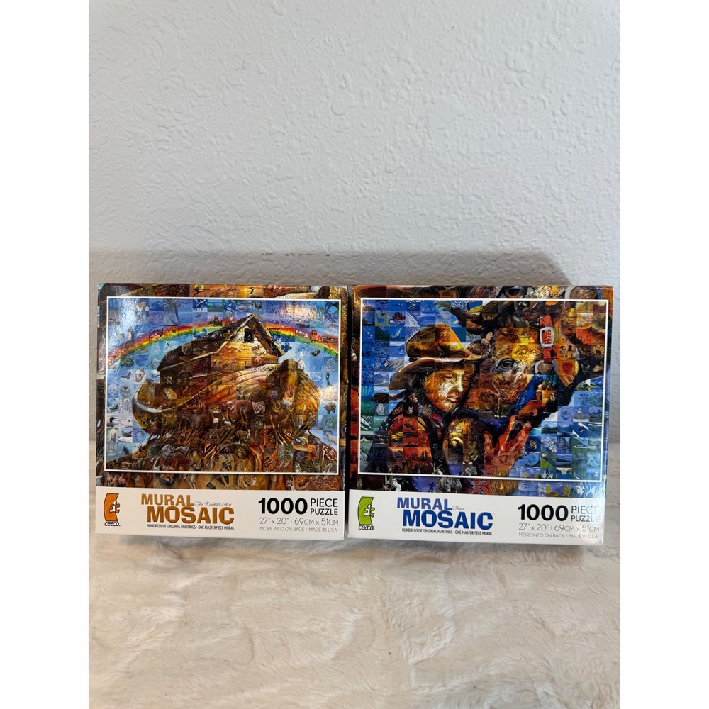 Lot 2 Ceaco Mural Mosaic 1000 Piece Jigsaw Puzzle Set Wildlife Ark Trust 27x20